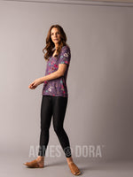 Agnes & Dora™ Straight Fit Tee V-Neck Lilac Floral