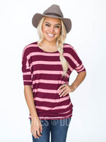 Agnes & Dora™ Dolman Tunic Dark Berry and Blush Stripe