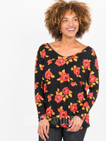 Agnes & Dora™ Urban Pullover Double V-Neck Black/Red Floral