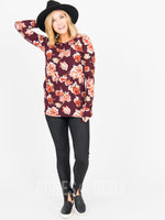 Agnes & Dora™ L/S Tee with Thumbhole Burgundy/Rose Floral