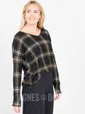 Agnes & Dora™ Urban Pullover V-Neck Black/Mustard Plaid