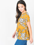 Agnes & Dora™ Relaxed Ruffle Tee Line Floral Mustard Ivory