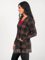 Agnes & Dora™ Essential Cardigan Black/Red Plaid