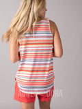 Agnes & Dora™ Essential Tank Scoop Neck Coral/Grey Stripe