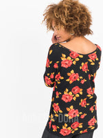 Agnes & Dora™ Urban Pullover Double V-Neck Black/Red Floral