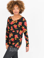 Agnes & Dora™ Urban Pullover Double V-Neck Black/Red Floral