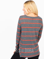 Agnes & Dora™ Side Button Sweater Charcoal Rust Stripe