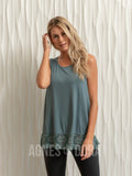 Agnes & Dora™ Chiffon Ruffle Tank Slate-Slate Paisley Boho