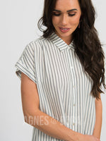 Agnes & Dora™ Button Down Cuff Sleeve Faded Navy Stripe