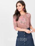 Agnes & Dora™ Fitted Tee 3/4 Sleeve Rust Floral