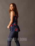 Agnes & Dora™ Relaxed Ruffle Tank Navy/Coral Dot Floral