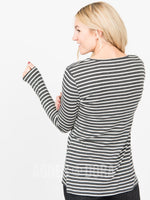 Agnes & Dora™ Fitted Tee Long Sleeve Charcoal/Ivory Stripe