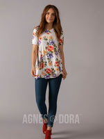 Agnes & Dora™ Side Knot Tunic Ivory/Rust/Purple Floral