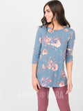 Agnes & Dora™ Fitted Tee 3/4 Sleeve Indigo Floral