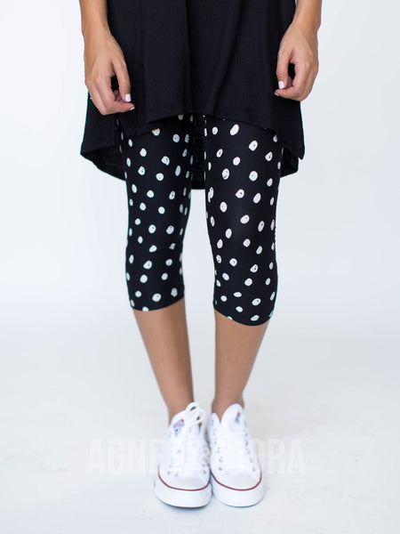 Agnes & Dora™ Capri Leggings Black and White Mini Dot