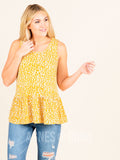 Agnes & Dora™ Relaxed Ruffle Tank Mustard/Ivory Animal