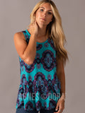 Agnes & Dora™ Relaxed Ruffle Tank Aqua/Fuchsia Boho