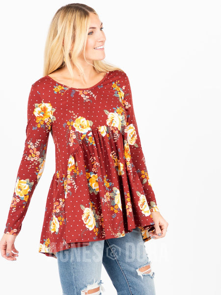 Agnes & Dora™ Muse Top Long Sleeve Rust Floral Dot