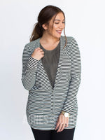 Agnes & Dora™ Favorite Cardi Ribbed Black/Ivory/Gold Stripe