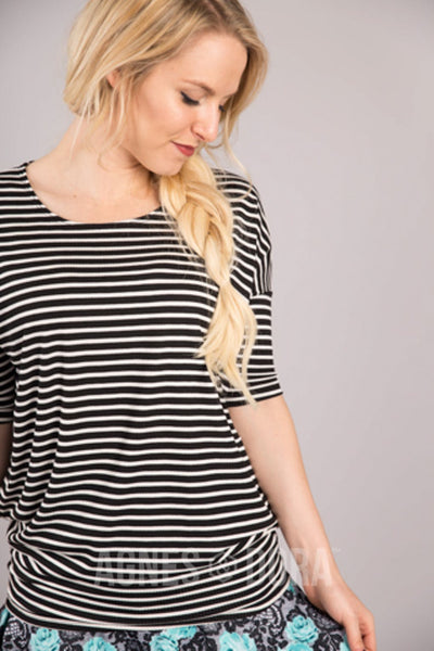 Agnes & Dora™ Black and White Ribbed Stripe Dolman Tunic