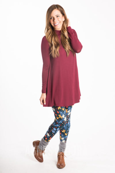 Agnes & Dora™ Mock Neck Swing Tunic Modal Wine