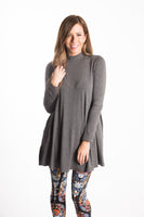 Agnes & Dora™ Mock Neck Swing Tunic Modal Charcoal