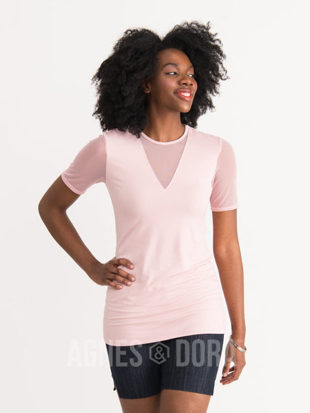 Agnes & Dora™ Sheer V-Neck Tee Pink