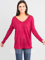 Agnes & Dora™ Urban Pullover Double V-Neck Burgundy 2Toned