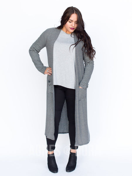 Agnes & Dora™ Duster Ribbed Black and Heather Grey Stripe