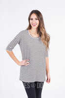 Agnes & Dora™ Hi-Lo Tunic in Oatmeal and Black Stripe Rib