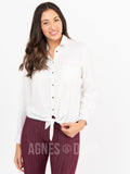 Agnes & Dora™ Button Down Tie Front Long Sleeve White