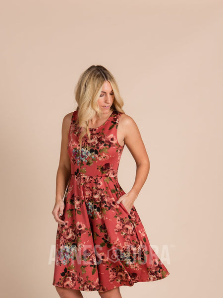 Agnes & Dora™ Fit & Flare Dress Marsala Floral