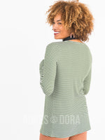 Agnes & Dora™ L/S Tee with Thumbhole Military Green/Ivory Stripe