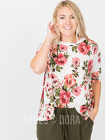 Agnes & Dora™ Boxy Sweater Tee Ivory Mauve Floral