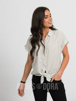 Agnes & Dora™ Button Down Cuff Sleeve Charcoal Stripe