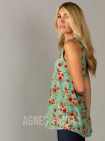 Agnes & Dora™ Essential Tank Deep Mint/Coral Floral