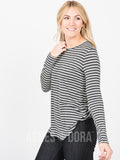 Agnes & Dora™ Fitted Tee Long Sleeve Charcoal/Ivory Stripe