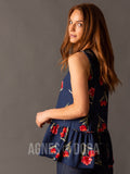 Agnes & Dora™ Relaxed Ruffle Tank Navy/Coral Dot Floral