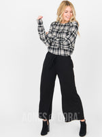 Agnes & Dora™ Blouson Tee Long Sleeve Black Plaid