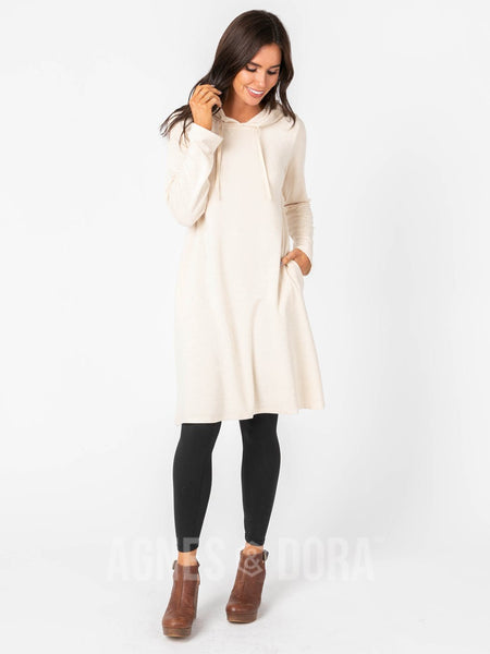 Agnes & Dora™ Effortless Hooded Dress Heathered Oatmeal