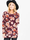 Agnes & Dora™ L/S Tee with Thumbhole Burgundy/Rose Floral