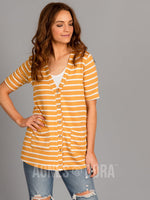 Agnes & Dora™ Favorite Cardi Half Sleeve Mustard/Ivory Stripe