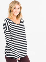 Agnes & Dora™ Urban Pullover Double V-Neck Ivory/Black Stripe