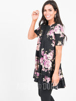 Agnes & Dora™ Ruffle Tunic Rose/Black Floral