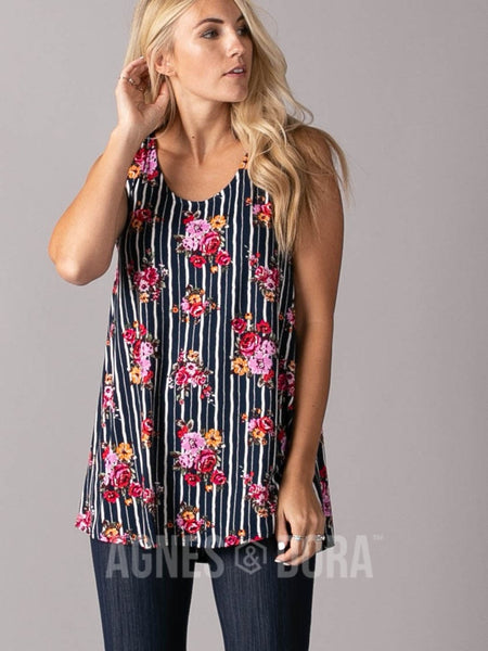 Agnes & Dora™ Essential Tank Navy/Mauve Floral