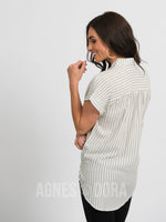 Agnes & Dora™ Button Down Cuff Sleeve Charcoal Stripe