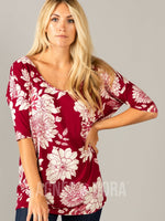 Agnes & Dora™ Urban Pullover Double V-Neck Magenta/Ivory Floral