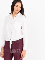 Agnes & Dora™ Button Down Tie Front Long Sleeve White