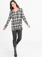 Agnes & Dora™ Urban Pullover V-Neck B&W Plaid