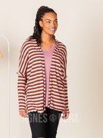 Agnes & Dora™ Open Front Thumbhole Cardi Rose/Olive Stripe Ribbed